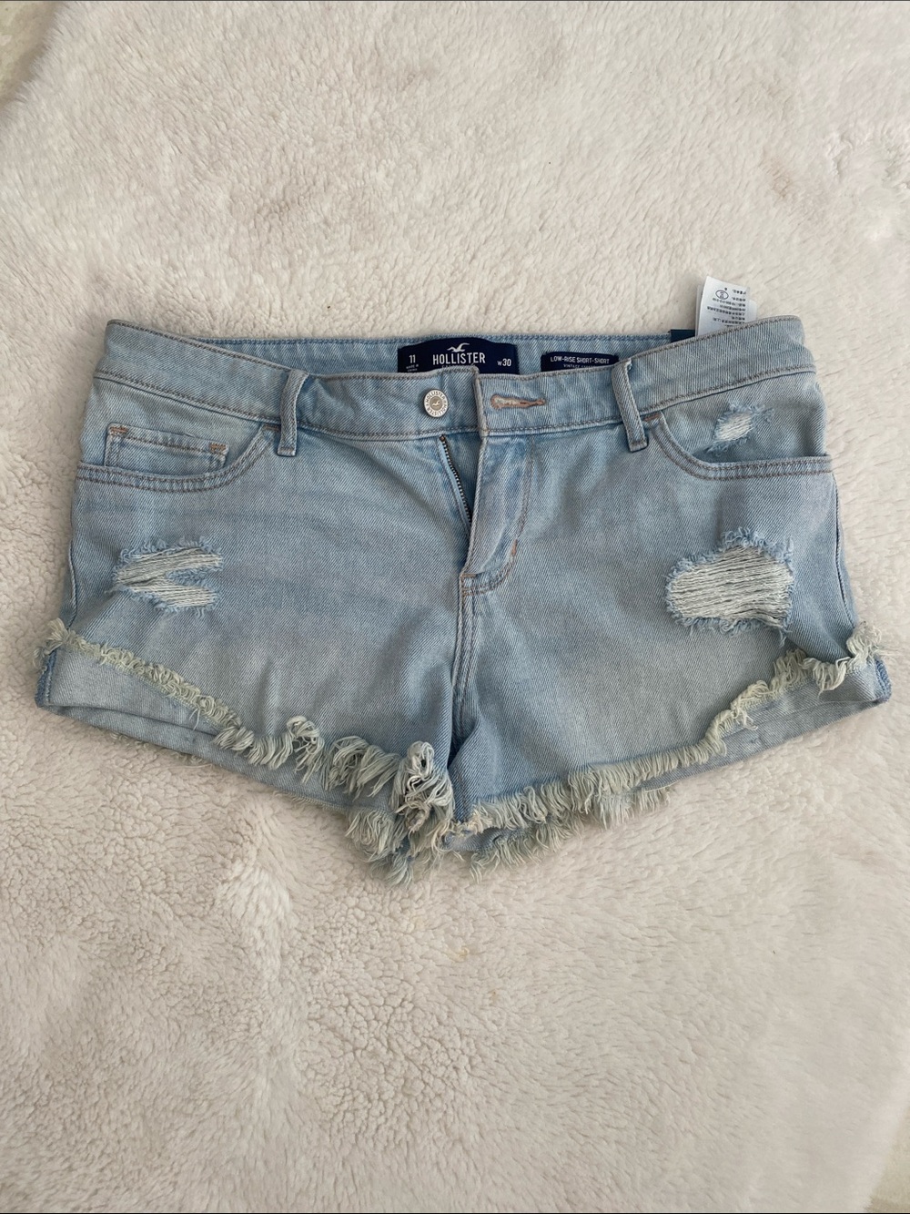 Hollister Light Wash Frayed Denim Shorts